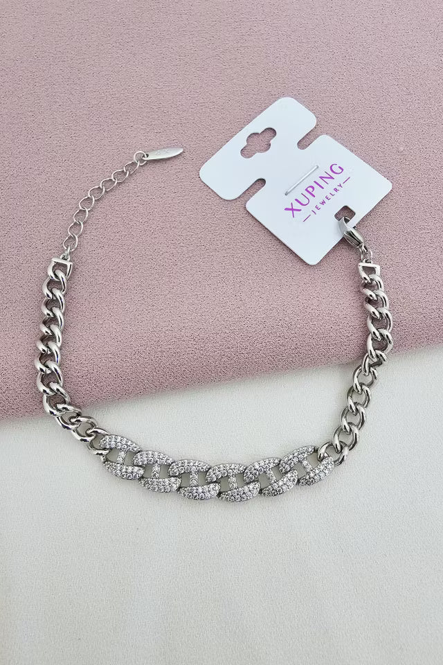 Xuping, Silverfärgat Kedjearmband med Zirkonstenar
