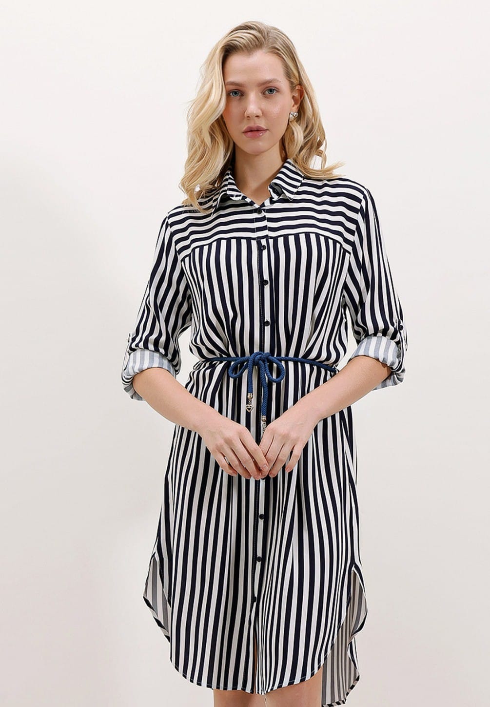 Bigdart Randig skjorta med bälte - Mörkblå