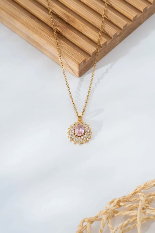 Stål Rosa Sten Halsband