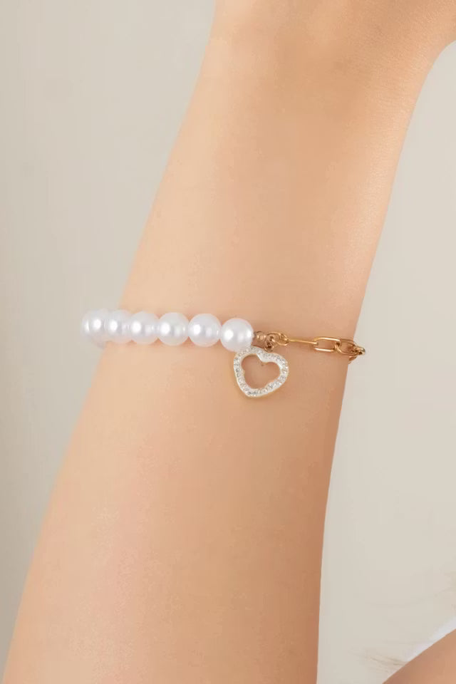 Stål hjärta Pearl Armband