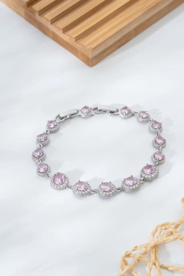 Silverfärg Rosa sten Detaljerat VIP-armband