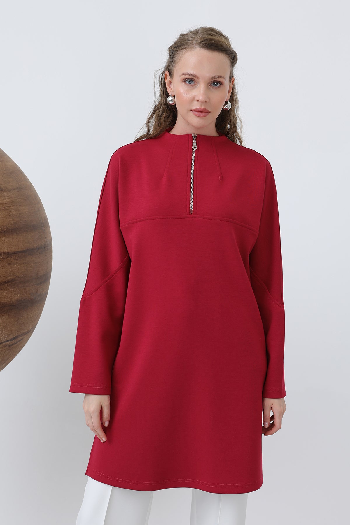 Puane Tunika med dragkedja - mörkröd