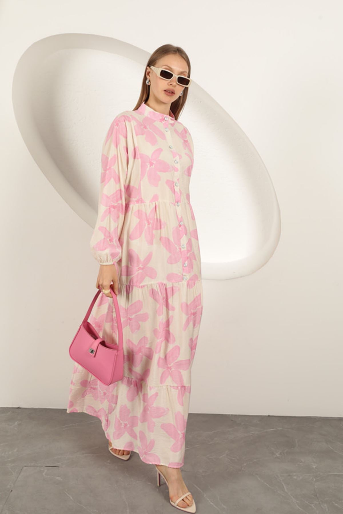 Viskostyg Blommig klänning - Rosa