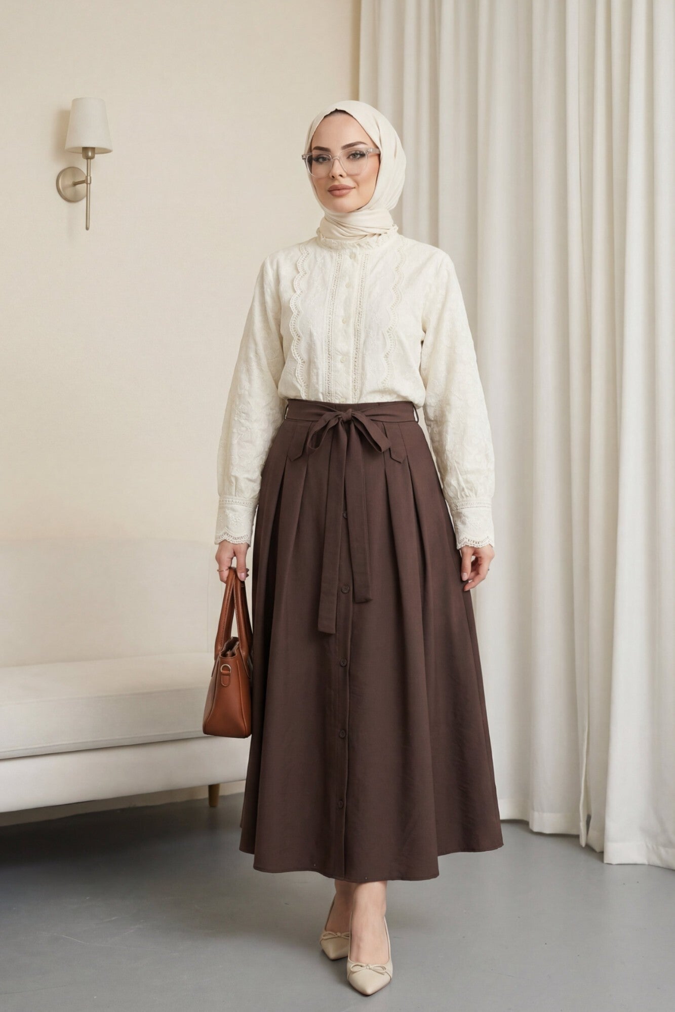 Broderad Vintage Skjortblus - Beige