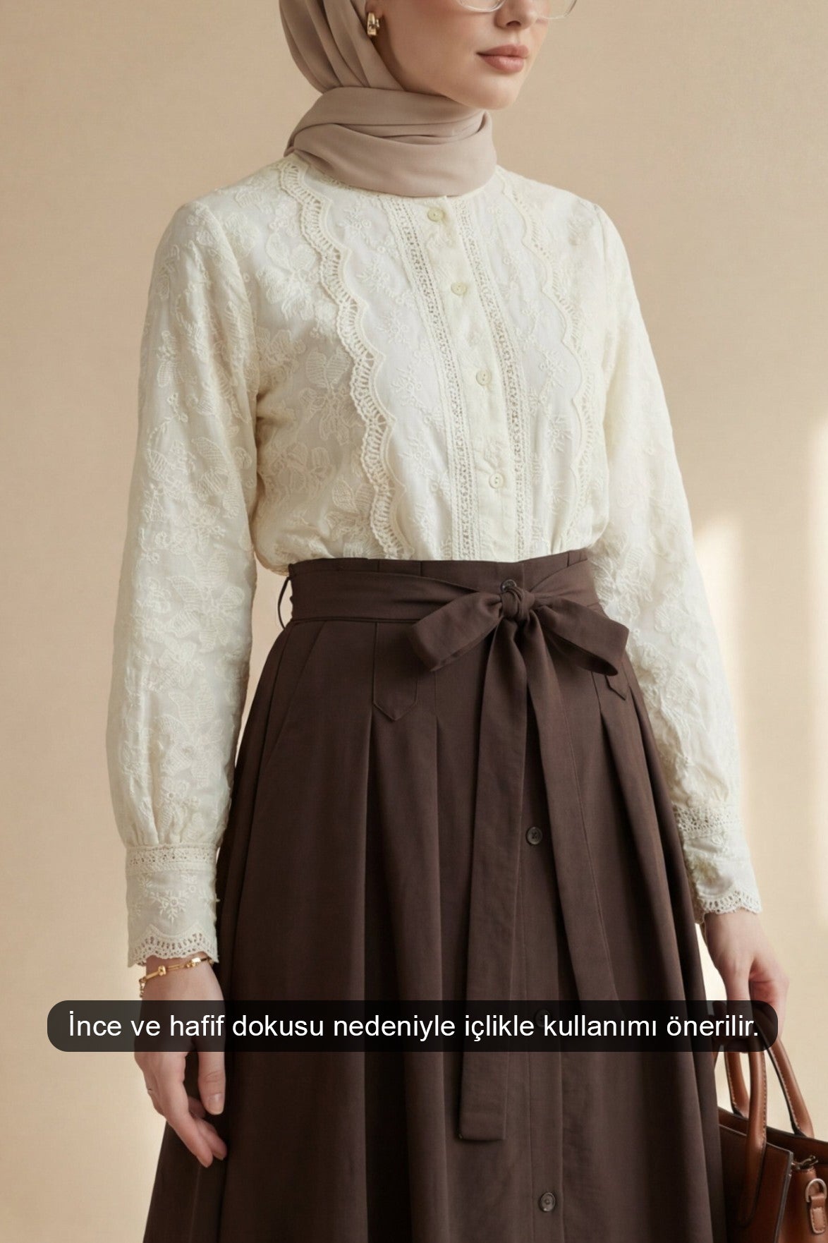 Broderad Vintage Skjortblus - Beige
