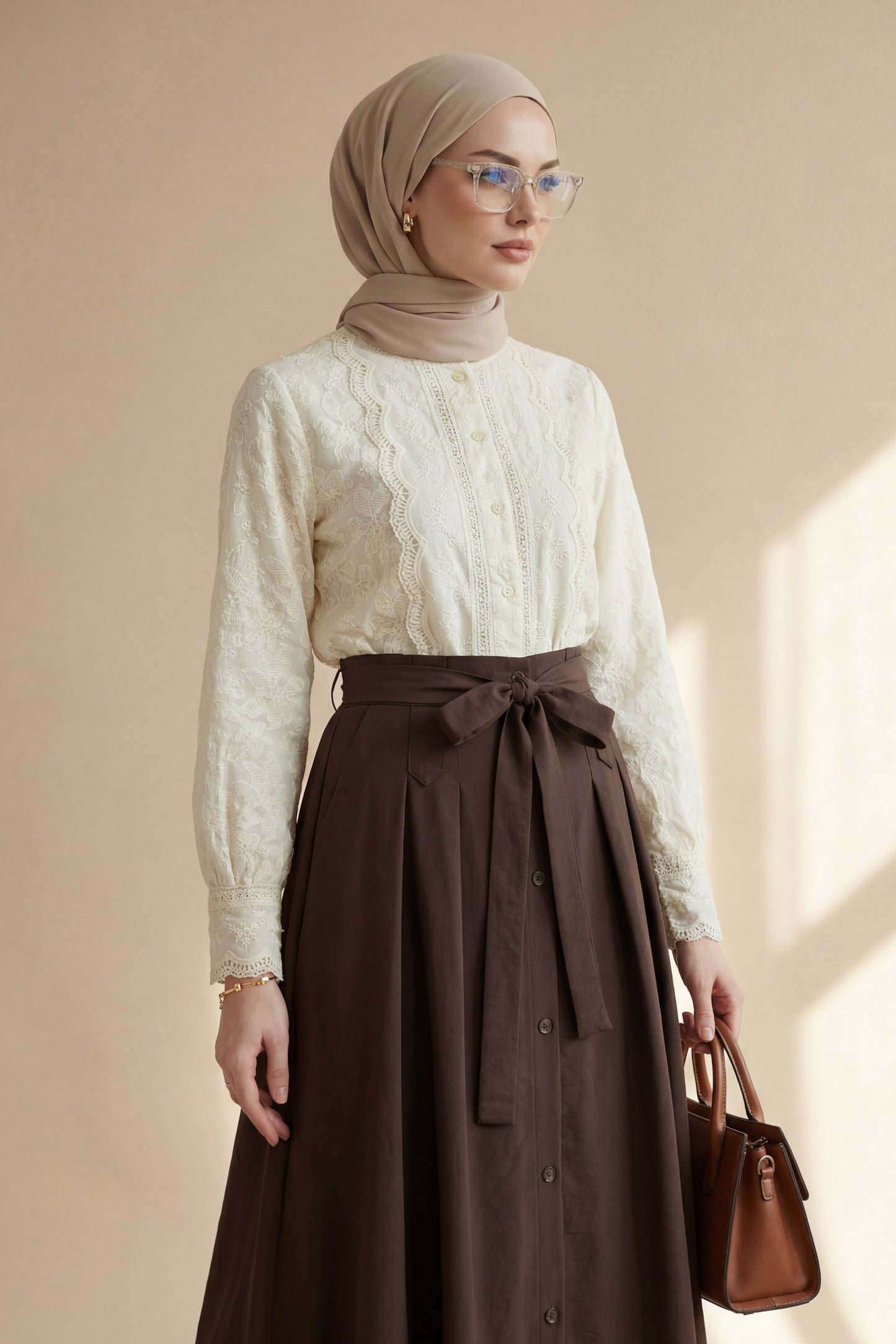 Broderad Vintage Skjortblus - Beige