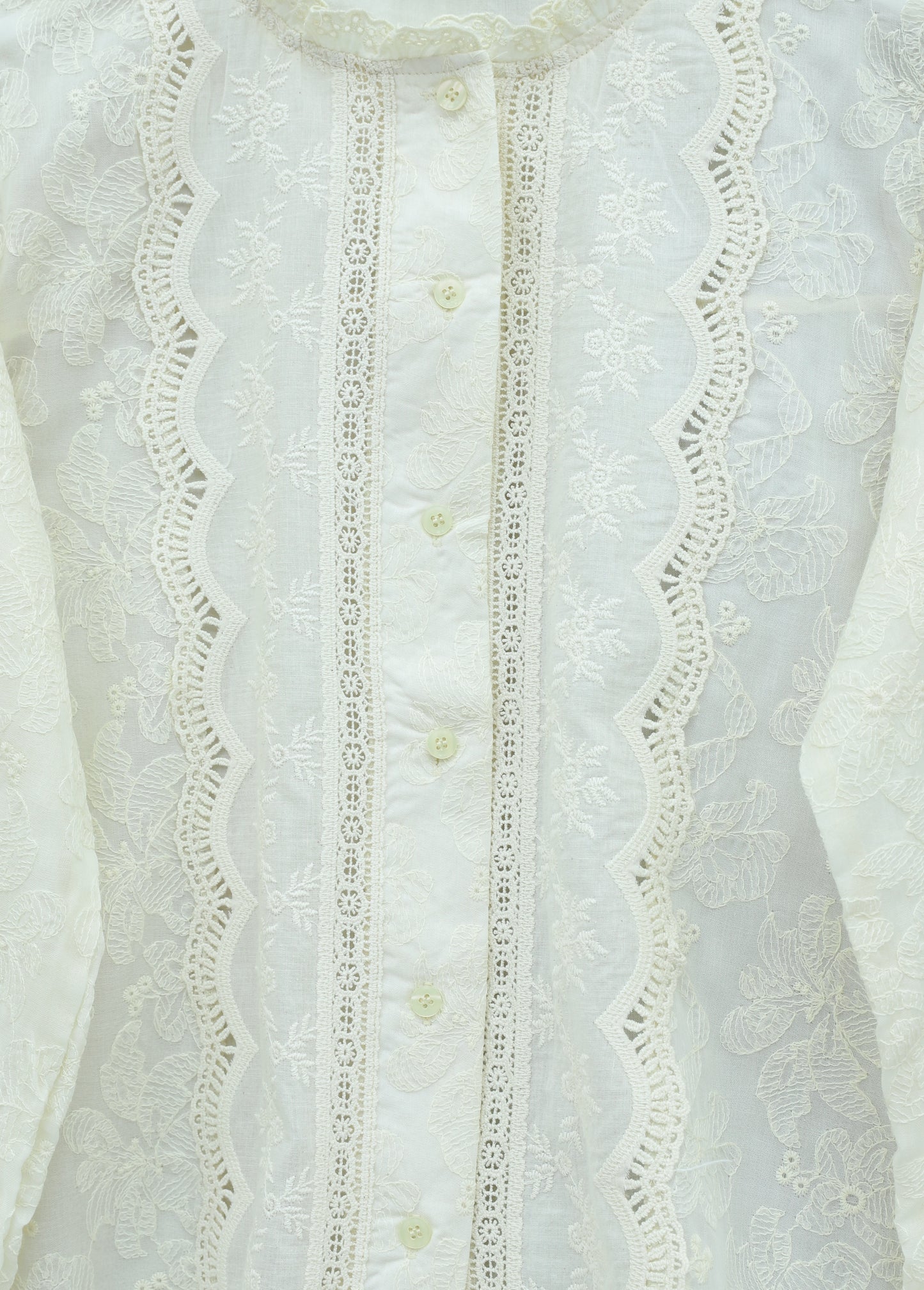 Broderad Vintage Skjortblus - Beige