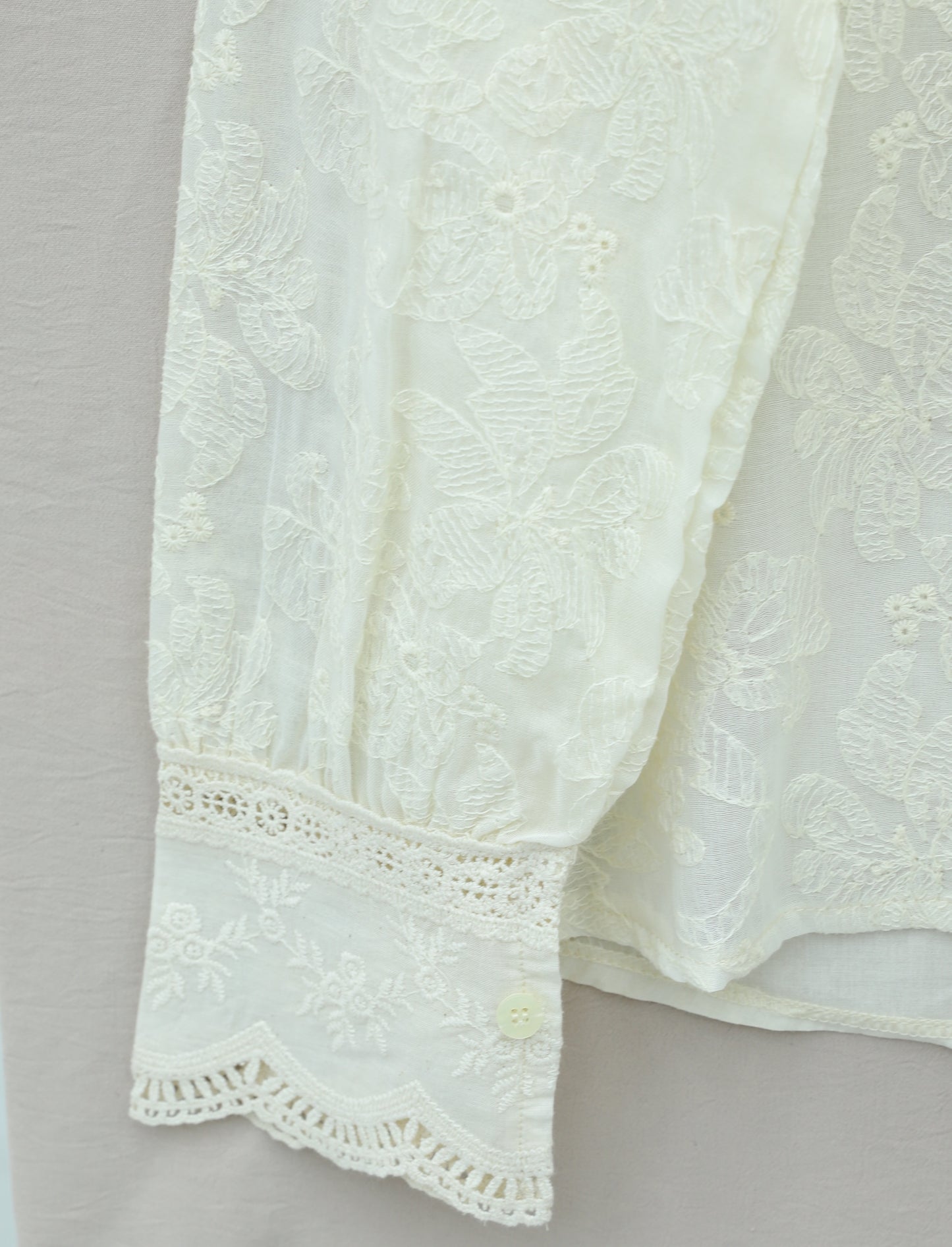 Broderad Vintage Skjortblus - Beige