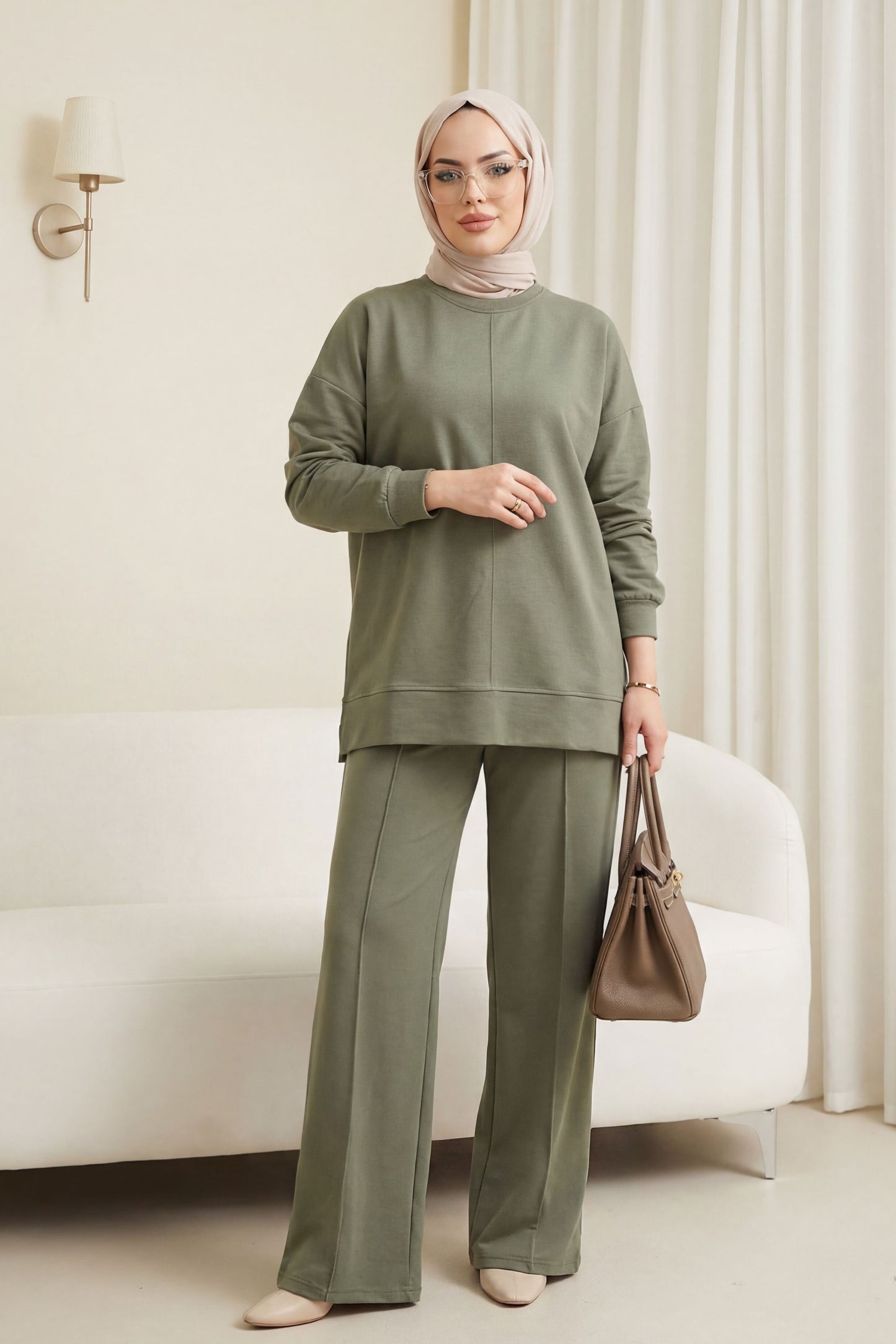 Rundhalsad Çimalı Oyşo Tvådelat Set - Khaki