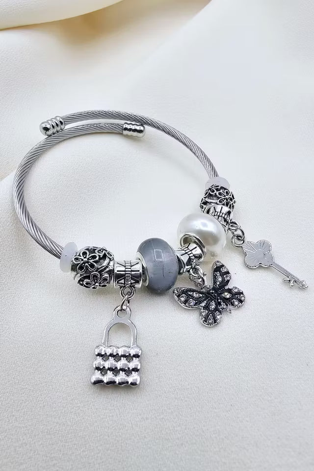 Stål svart pärlemor stenarmband
