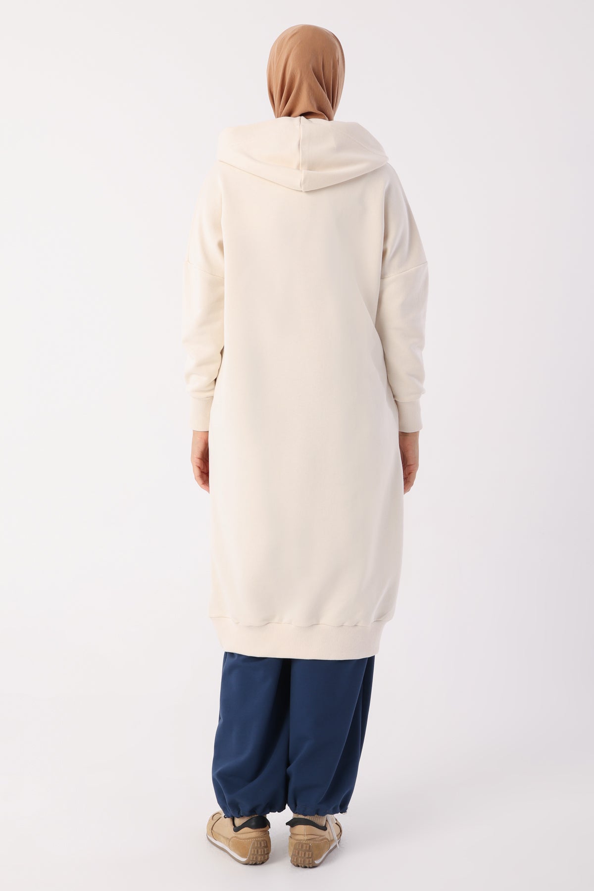 Allday Hooded Pocket Sweat Tunika - Ecru