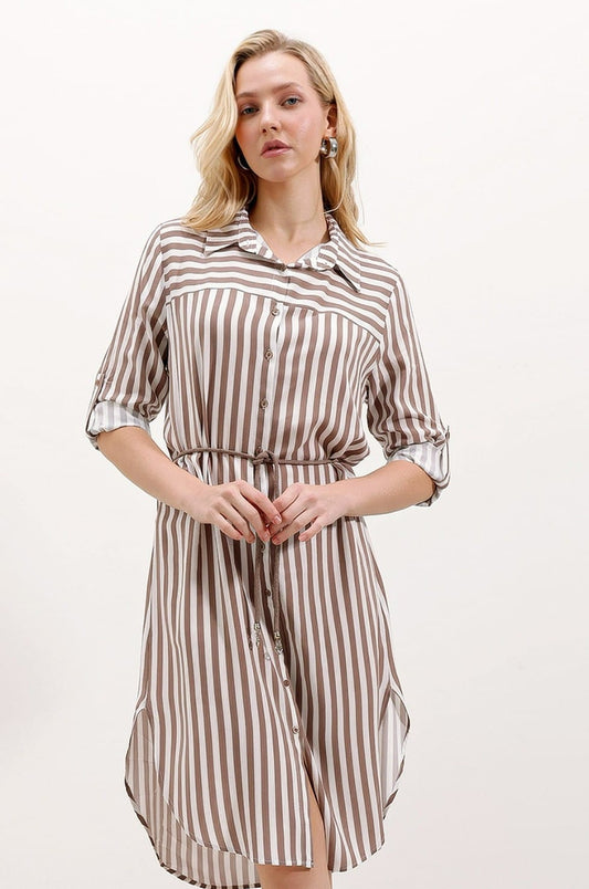 Bigdart Randig skjorta med bälte - Mink