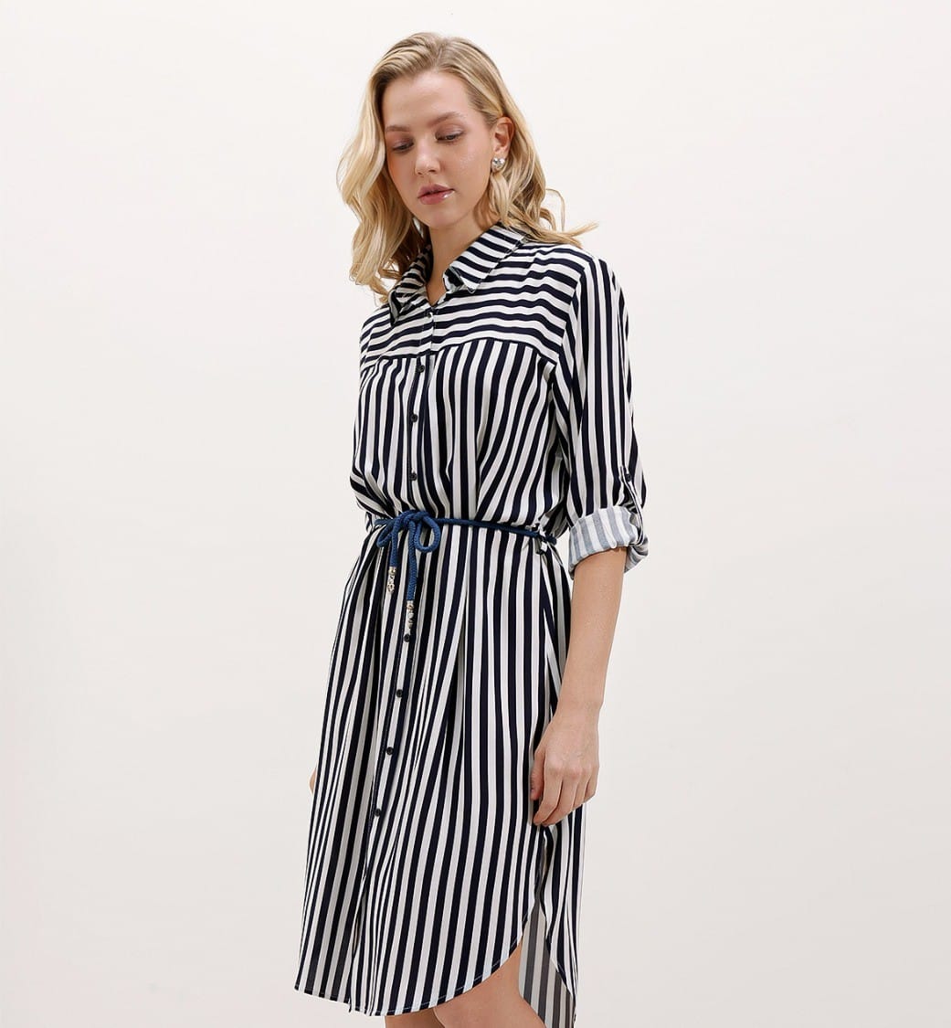Bigdart Randig skjorta med bälte - Mörkblå