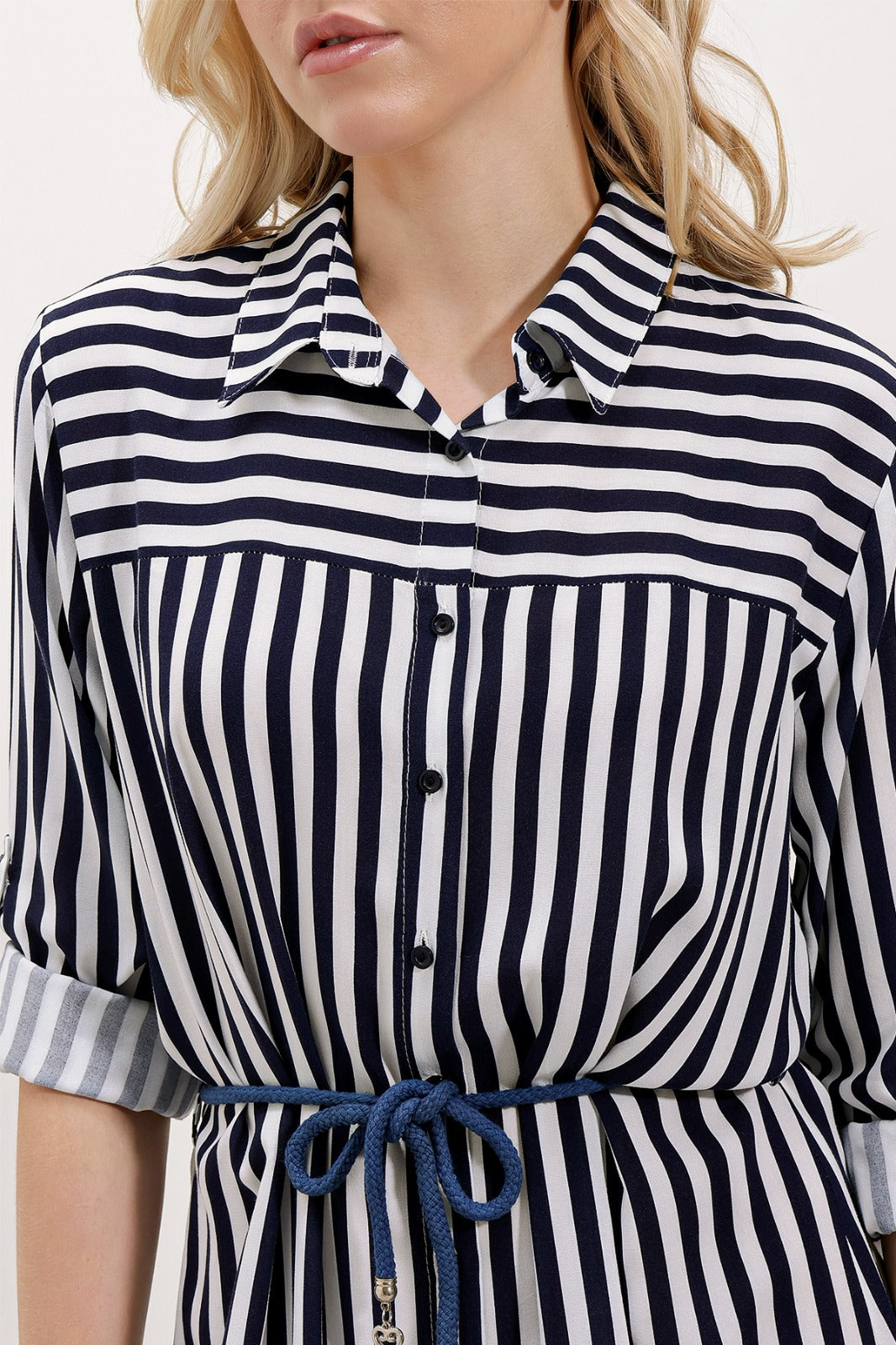 Bigdart Randig skjorta med bälte - Mörkblå