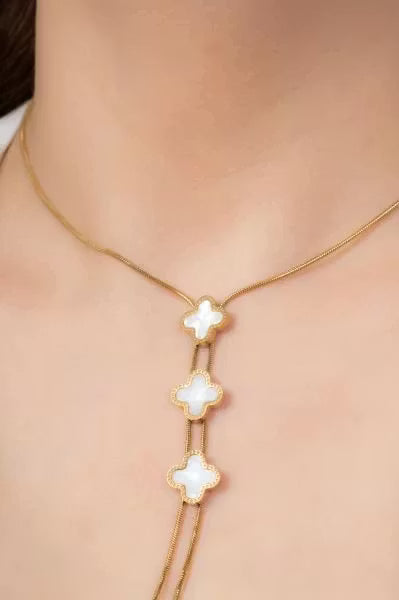 3-delad vit färg stålklöver halsband