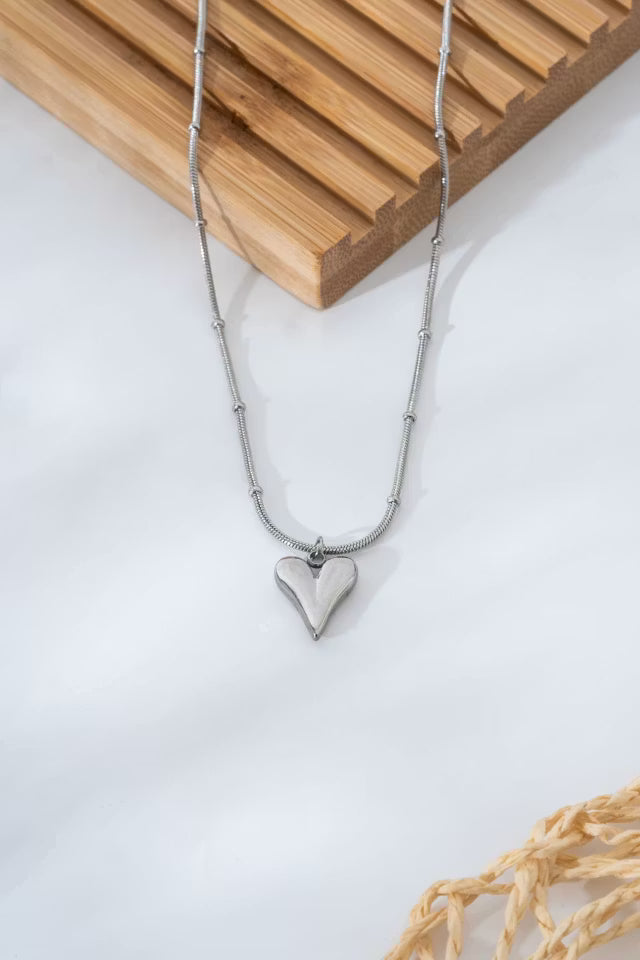 Stål hjärta Silver halsband