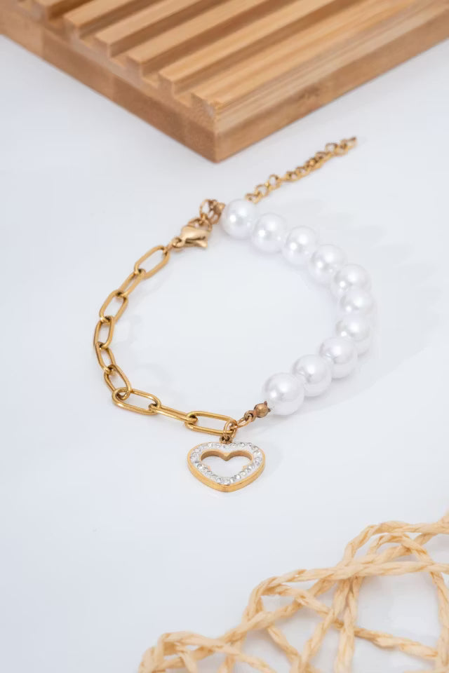 Stål hjärta Pearl Armband