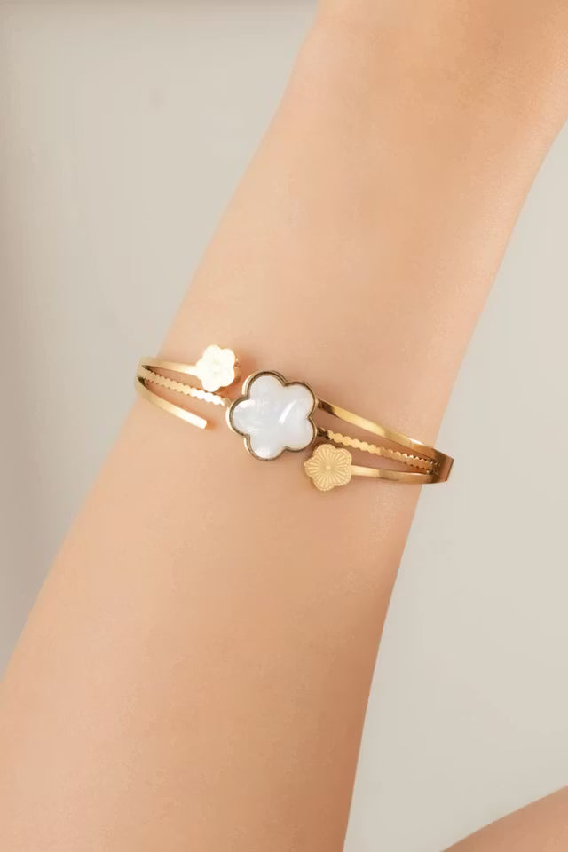 Stål vit pärlemor stenarmband