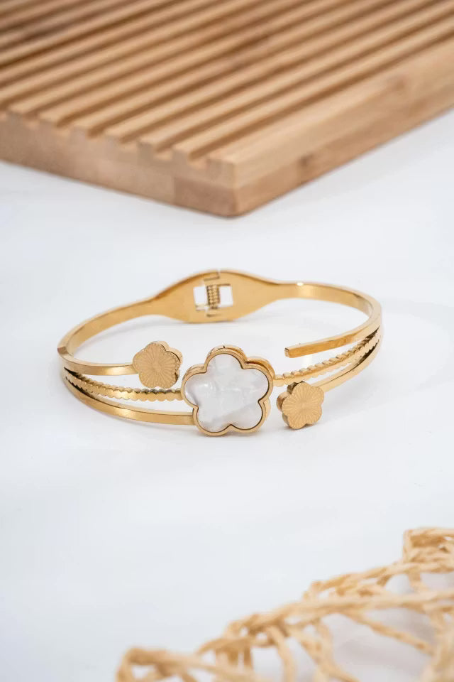 Stål vit pärlemor stenarmband