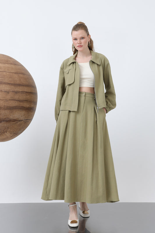 Kostym med dold knappslå och dragkedja - Ljus khaki