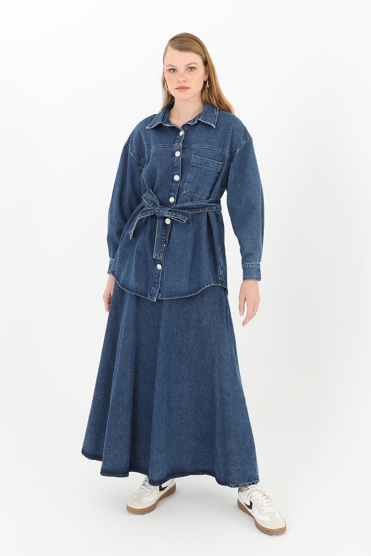 Set med denimskjortkjol för kvinnor