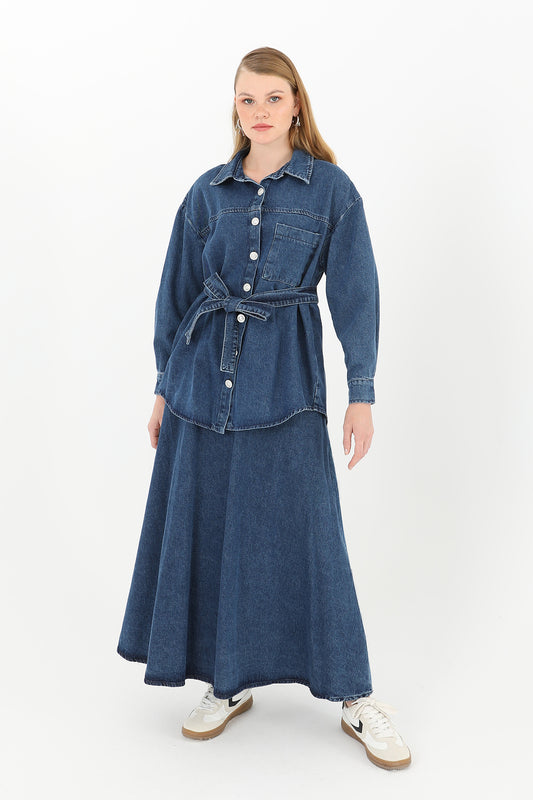 Set med denimskjortkjol för kvinnor