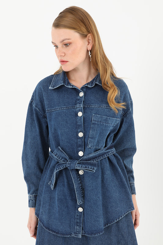 Set med denimskjortkjol för kvinnor