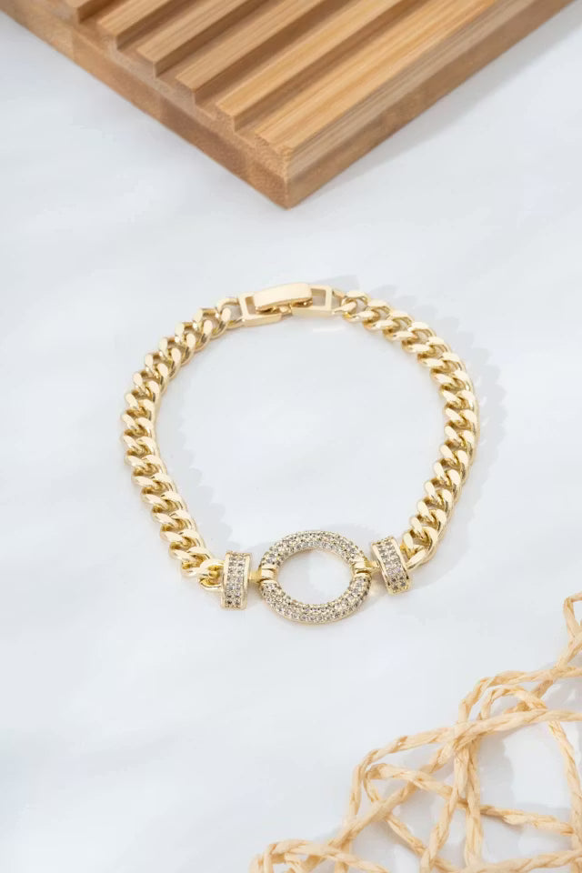 Guld Gul sten Detaljerad tjock kedja VIP-armband