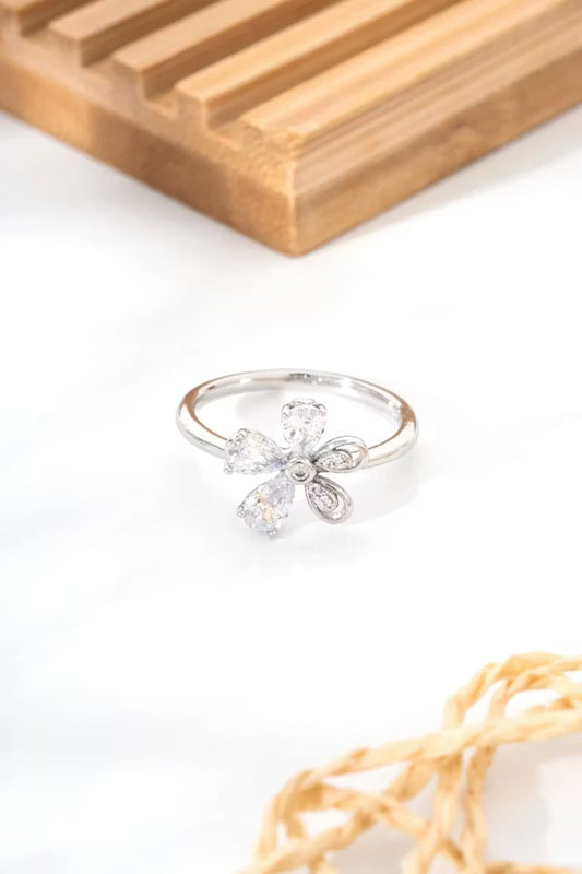 Flower Figured Silver Color Justerbar dam stålring