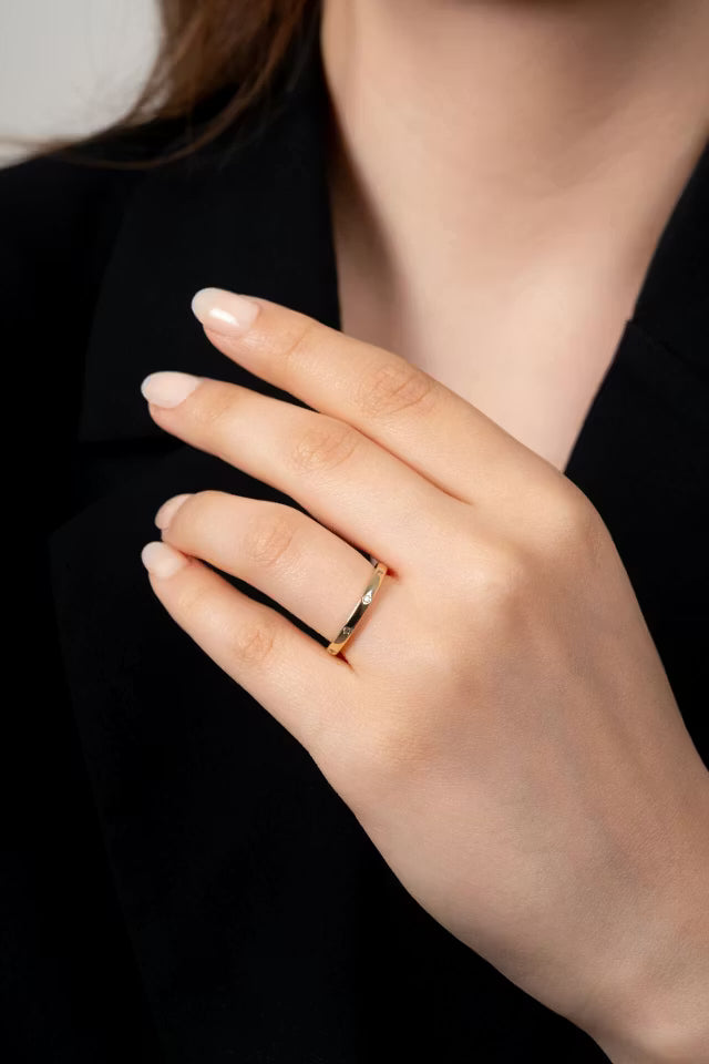 Minimal Stone Detaljerad Guld Justerbar Ring