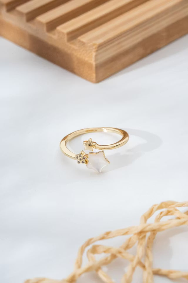 Star Figured Stone Detaljerad Guld Gul Justerbar Ring