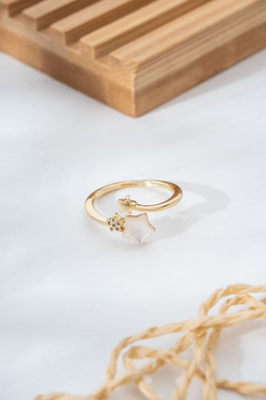 Star Figured Stone Detaljerad Guld Gul Justerbar Ring