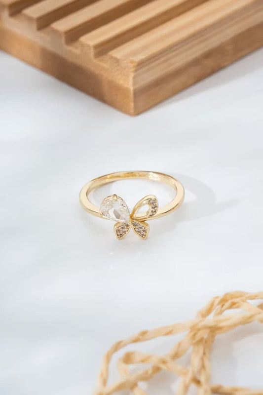 Butterfly Wing Figured Stone Detaljerad Guld Gul Dam Ring