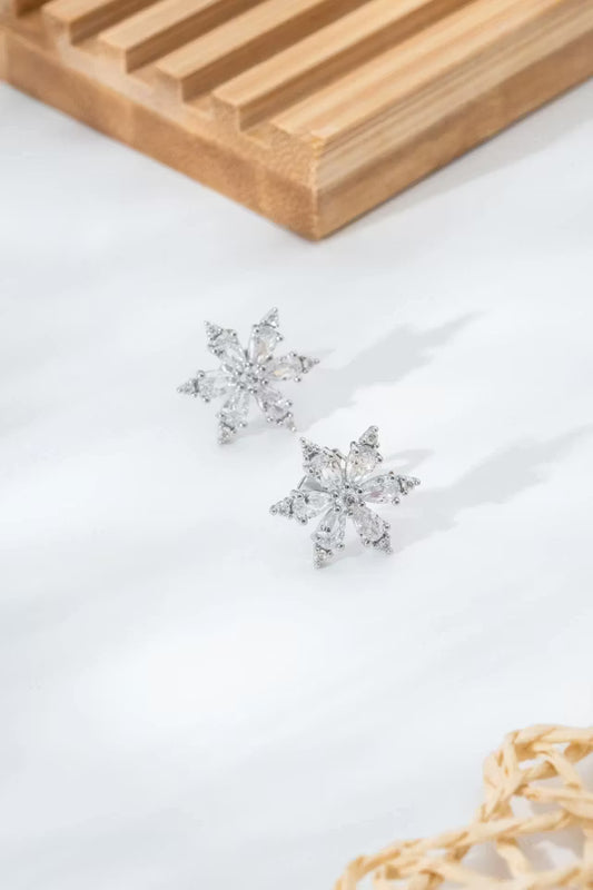 Silverfärgade snöflingaformade glittrande örhängen