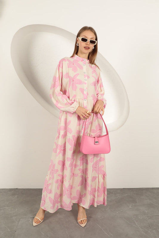 Viskostyg Blommig klänning - Rosa