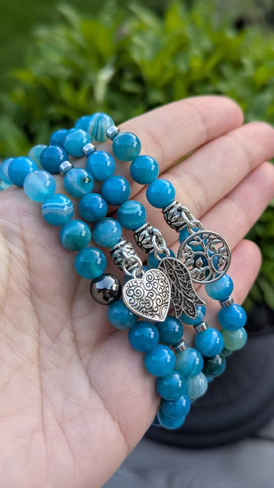 Blå agatstens armband med livets träd (8 mm)