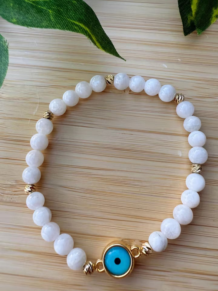 Månstens armband med blå pärlor (6mm)