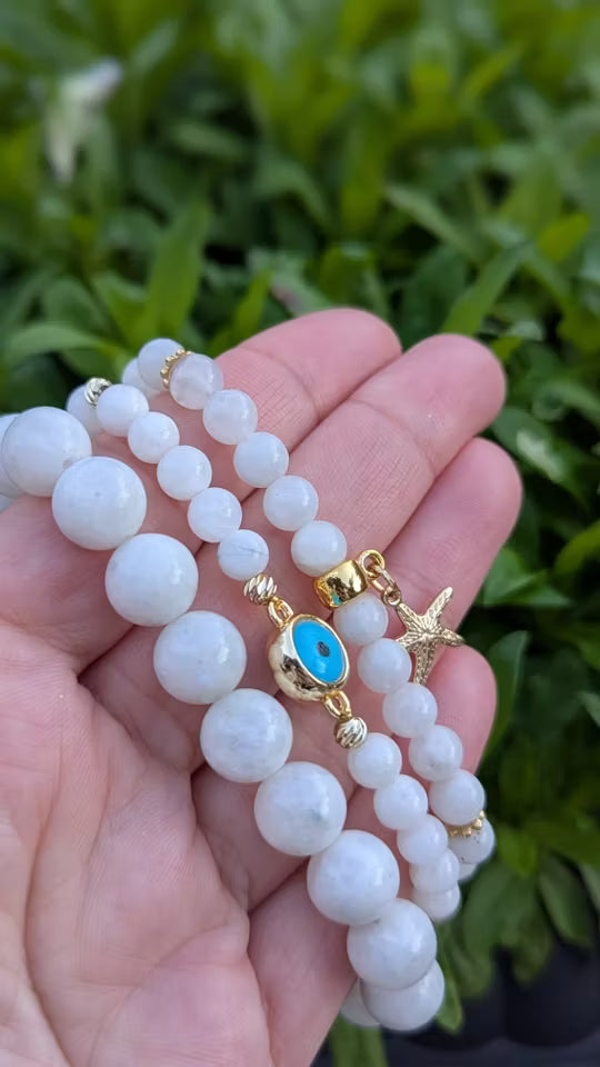 Månstens armband med blå pärlor (6mm)