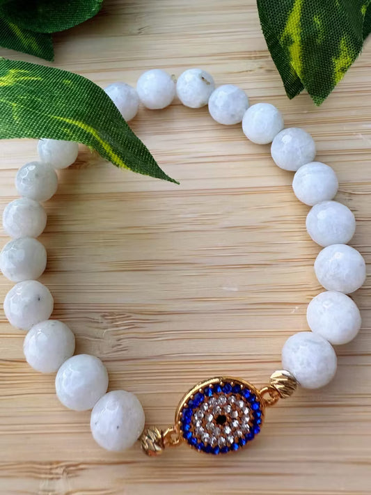 Månstens armband med blå pärla (8 mm)