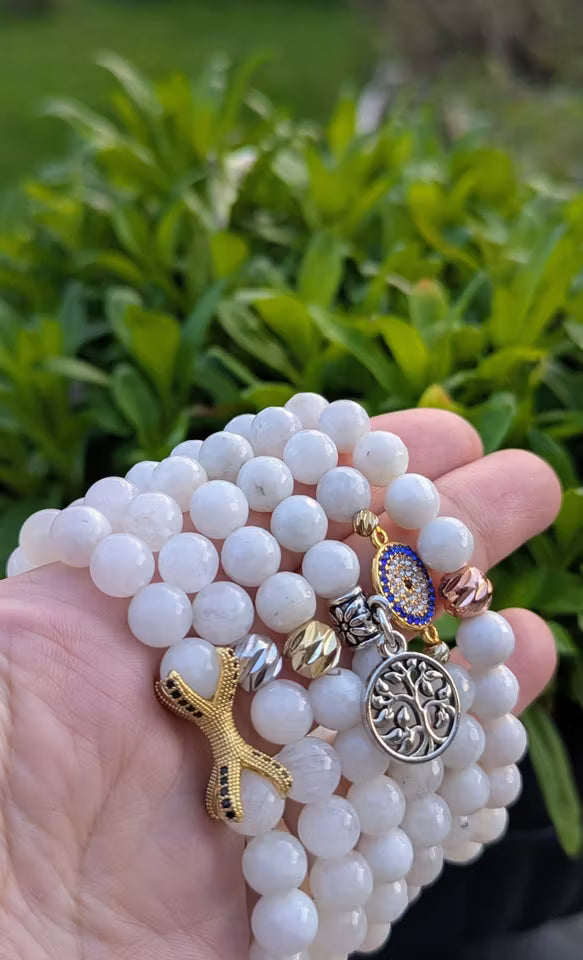 Månstensarmband med sjöstjärna (8 mm)