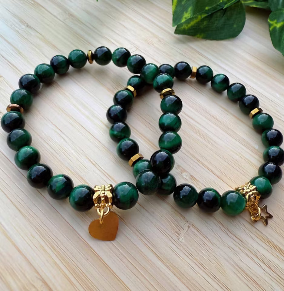 Grön tigerögastens armband med stjärna (8mm)
