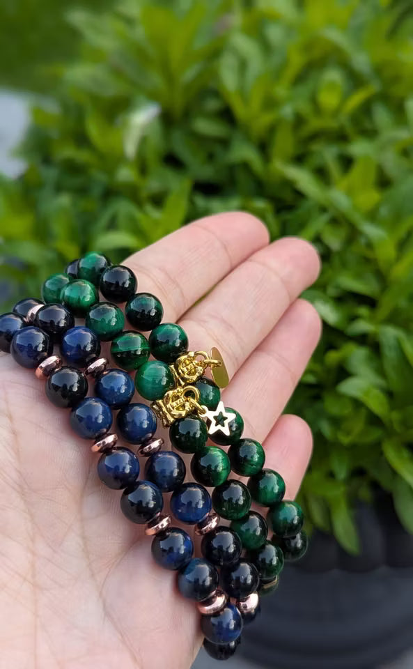 Grön tigerögastens armband med hjärta (8mm)