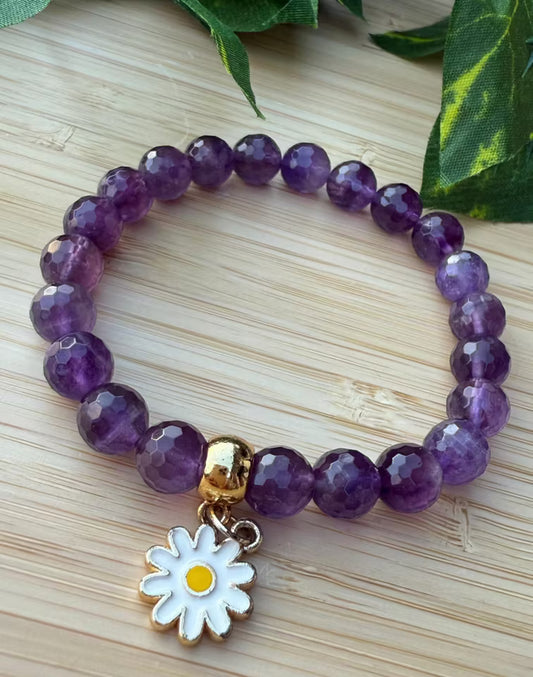 Lila ametists armband med prästkrage (8mm)