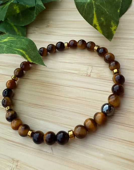 Brunt tigerögasarmband (6mm)