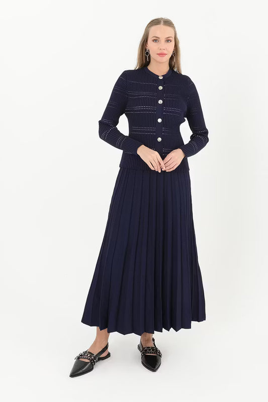 Puane Stickad kjolkostym - Marinblå