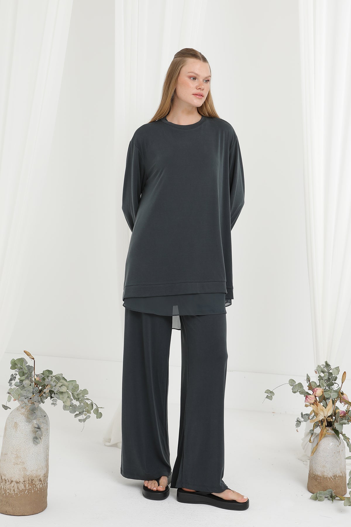 Elegant grå hijab-set