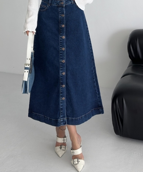 Blå A-linjeformad midikjol