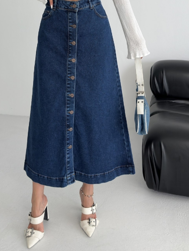 Blå A-linjeformad midikjol