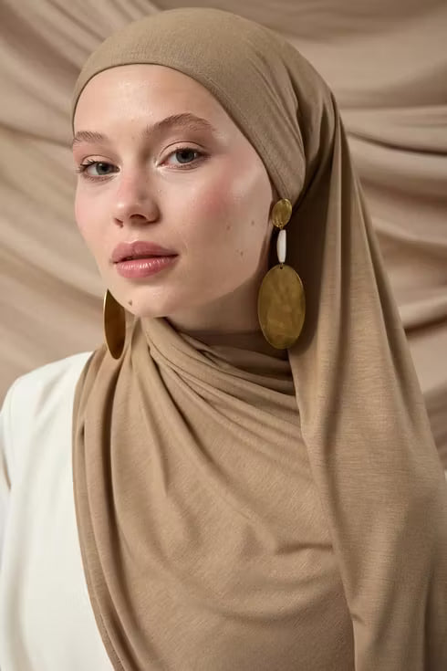 Premium kammad bomullssjal 65002-60 Mjölkkaffe