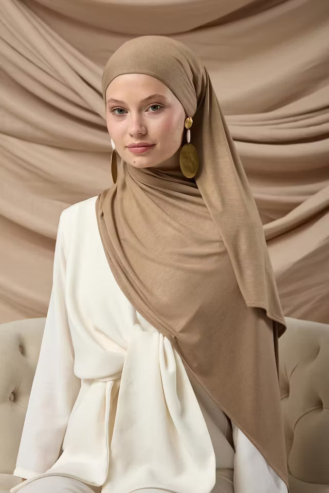 Premium kammad bomullssjal 65002-60 Mjölkkaffe